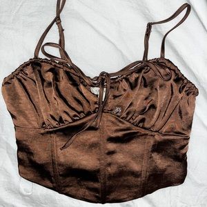 Women’s Tie Front Corset Top in Brown - Size XS
